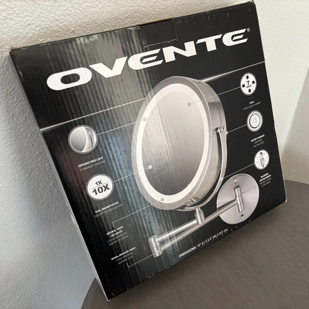 OVENTE 7” Wall Mount Mirror with 1X/10X Magnification, Double Sided Mag, Silver